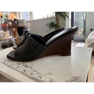Vince Wood Stacked Heel Black Leather Mules Sandals 9